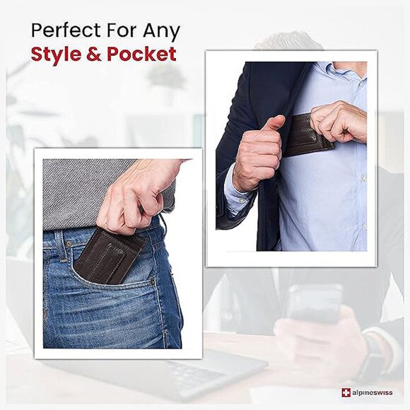 Alpine Swiss Harper Mens RFID Slim Money Clip Front Pocket , Brown - Picture 4 of 6